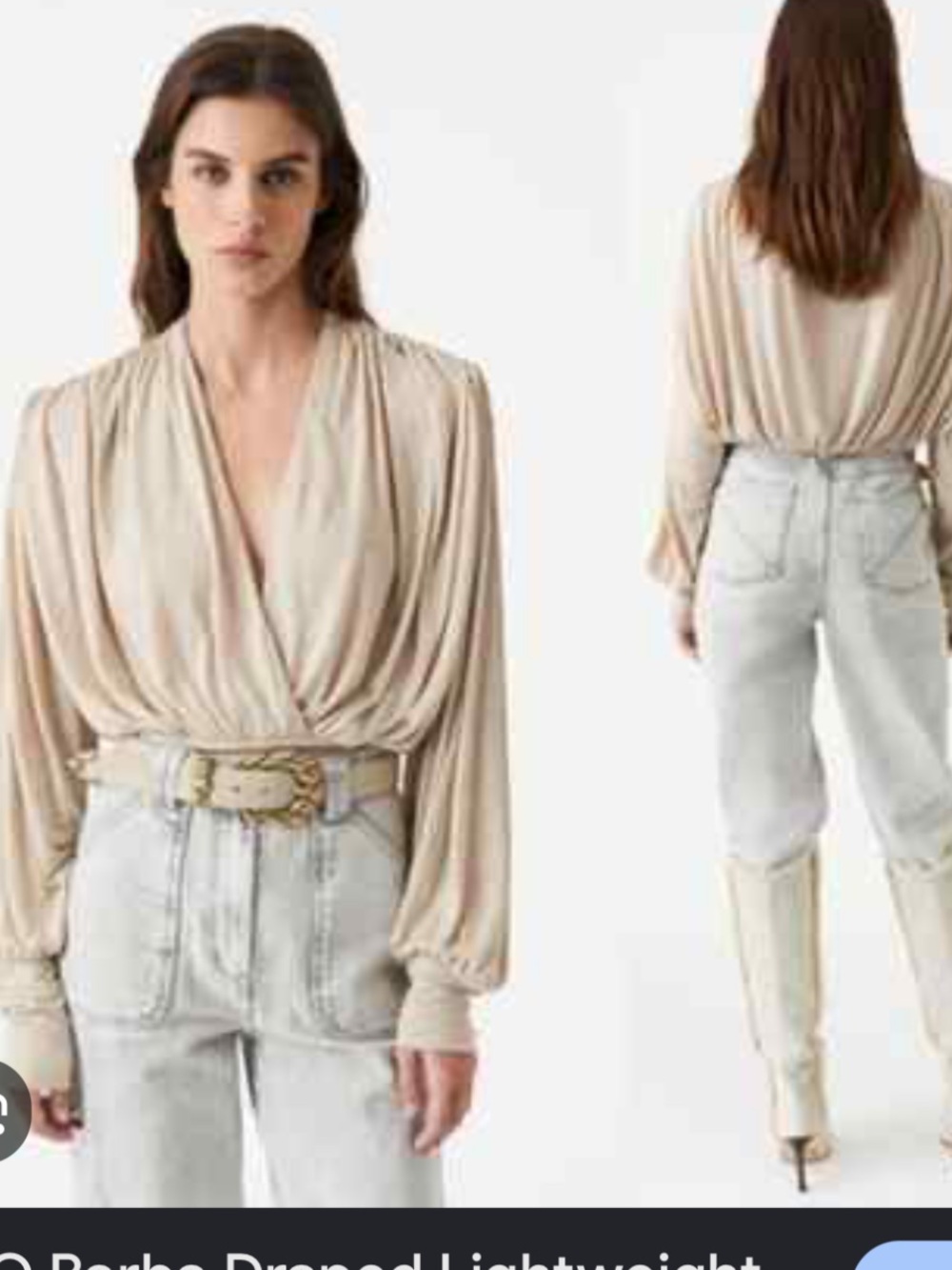 IRO NWT BARBA Draped Puff Sleeve Blouse — Beige size L